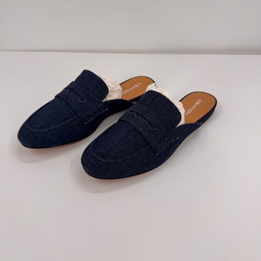 Lisa Vicky Enrich Women's 7.5 M NEW Dark Blue Denim Penny Loafer Mules Slide On